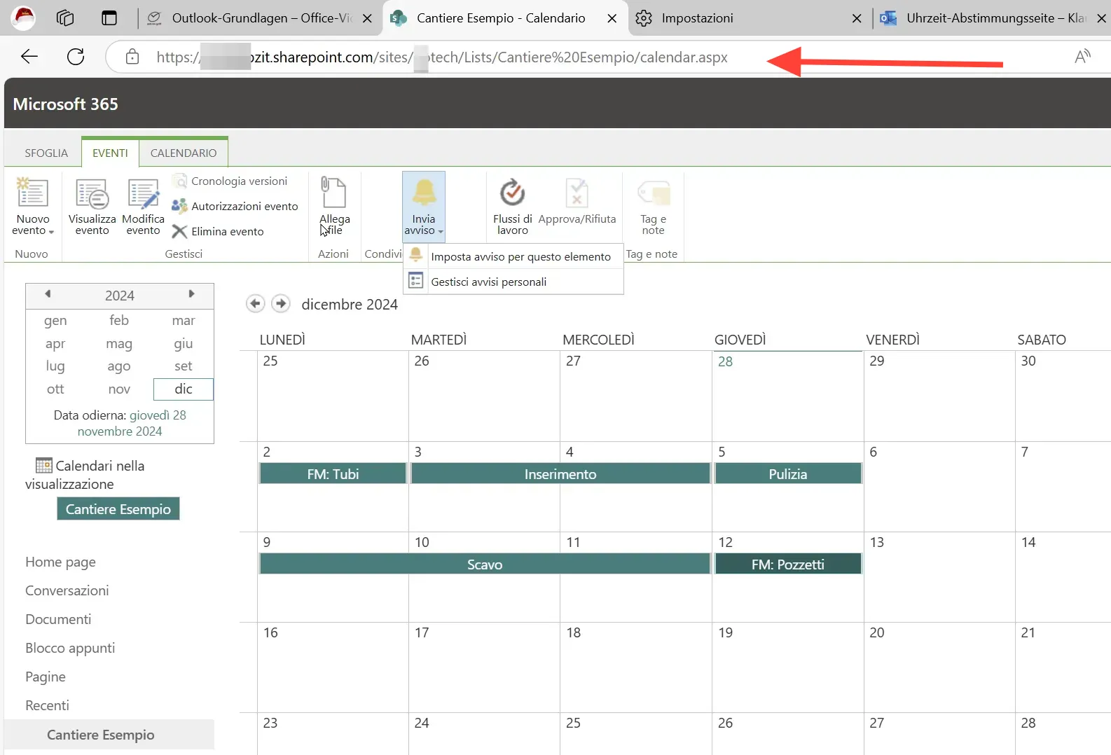 'Kalenderio' tab with notification options 'Kalenderio' tab with notification options