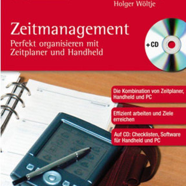 Book cover "Time Management“ shows a Palm PDA and a paper planner as symbols for electronic planning with Outlook and a handheld.