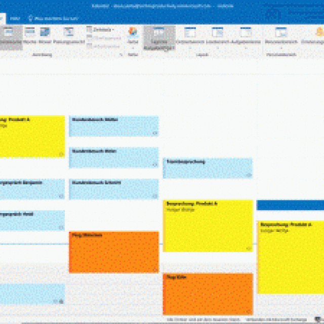 Screenshot of an Outlook calendar with colourful video course training dates on different days.