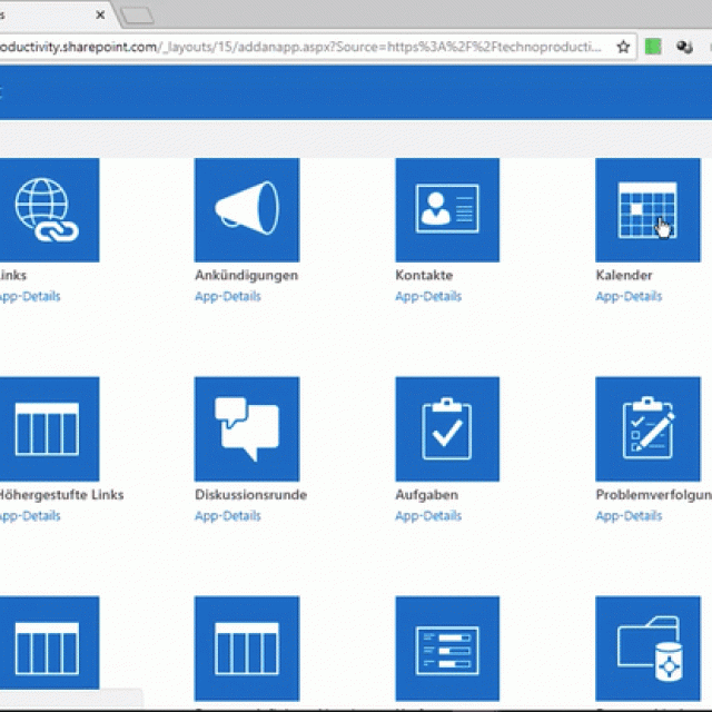 Screenshot of a SharePoint page with calendar, tasks and document library. Ideal for SharePoint video tutorials.