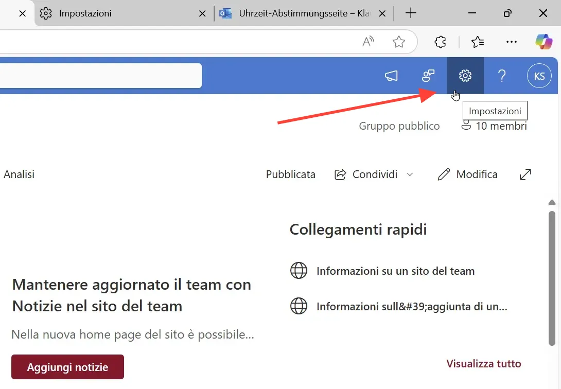 Gear icon in the top right-hand corner of the SharePoint page Gear icon in the top right-hand corner of the SharePoint page