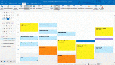 Screenshot of an Outlook calendar with colourful video course training dates on different days.