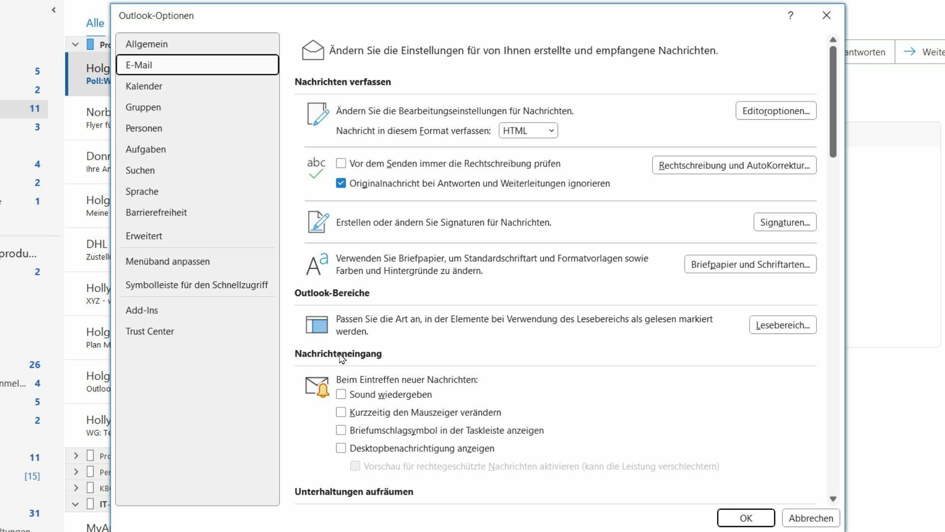 Switch off alerts for new emails in the Outlook options Switch off alerts for new emails in the Outlook options